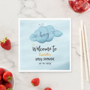 Serviette En Papier Baby Shower Garçon Nuage Aquarelle Mignon