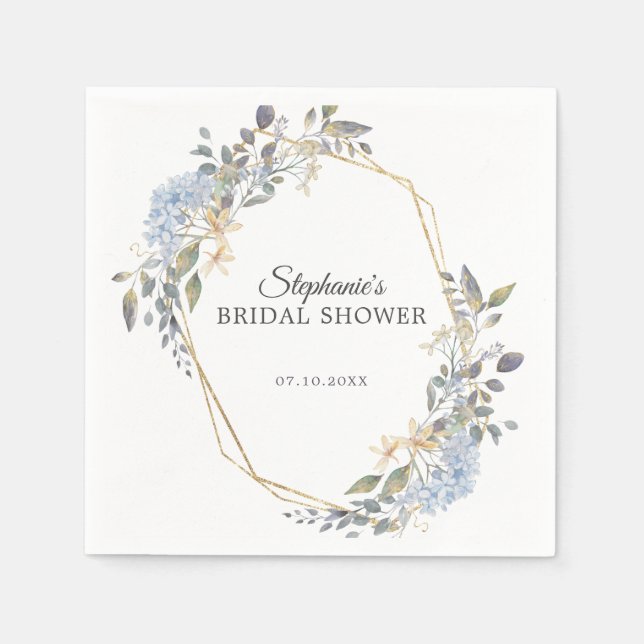 Serviette En Papier Baby Shower Géométrique Floral Bleu Poussiéreux (Devant)