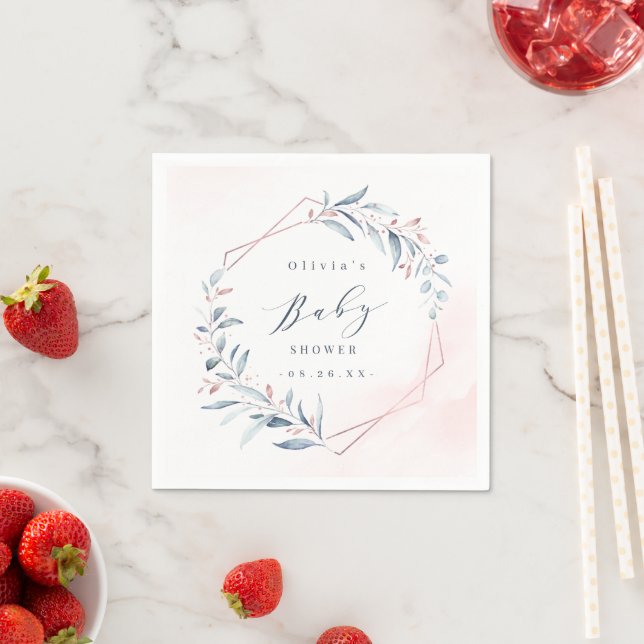 Serviette En Papier Baby shower géométrique rose Gold Blue Greenery (En situation)