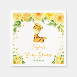 Serviette En Papier Baby Shower Girafe Fleurs Jaunes