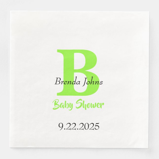 Serviette En Papier Baby shower Green Jungle Thème Monogramme Nom (Devant)