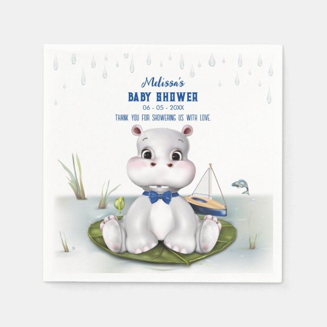 Serviette En Papier Baby shower hippo (Devant)