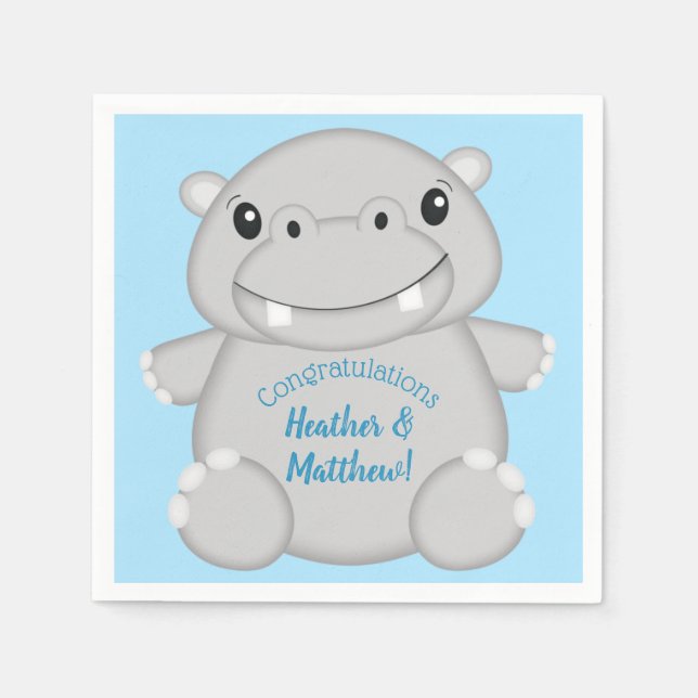 Serviette En Papier Baby shower Hippo bleu (Devant)