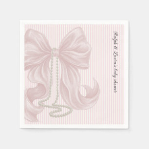 Serviette En Papier Baby-Shower ivoire rose avec nœud rayé 