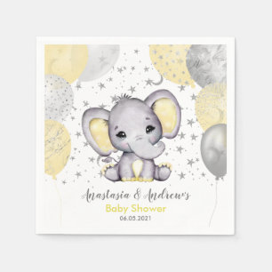 Serviette En Papier Baby shower jaune mignon Eléphant Ballons Napkins