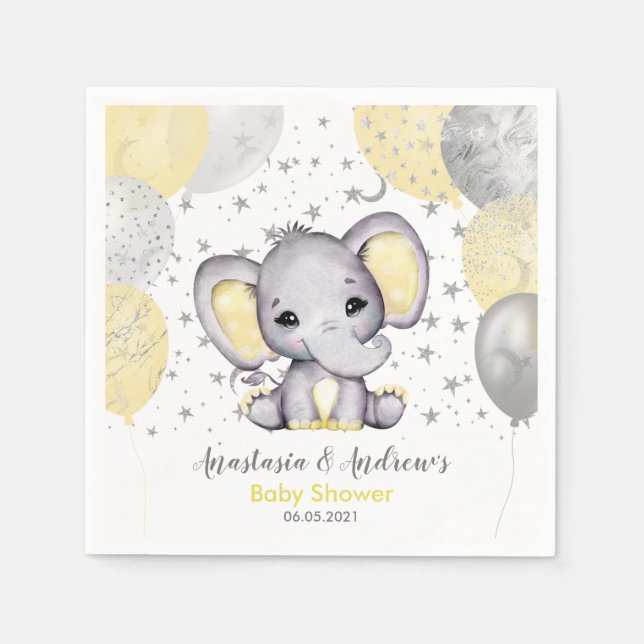 Serviette En Papier Baby shower jaune mignon Eléphant Ballons Napkins (Devant)