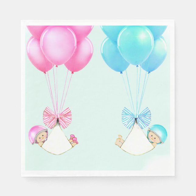 Serviette En Papier Baby shower jumeaux garçon et fille (Devant)