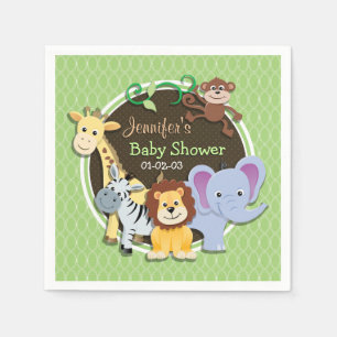 Serviette En Papier Baby shower Jungle mignon ; Ovales verts