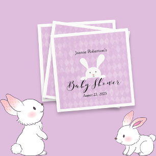 Serviette En Papier Baby shower lapin blanc moderne   Jacquard pourpre