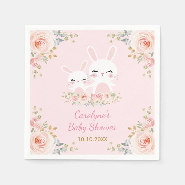 Serviette En Papier Baby shower lapin doux Blush Faveurs (Devant)