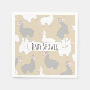 Serviette En Papier Baby shower Llamas Gris et Blanc Fluffé