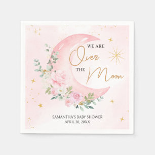 Serviette En Papier Baby Shower Lune et Étoiles Roses