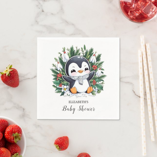 Serviette En Papier Baby shower Magic Pretty Penguin (En situation)