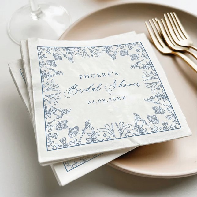Serviette En Papier Baby Shower Mariage Floral Chinoiserie Bleu França (Créateur téléchargé)