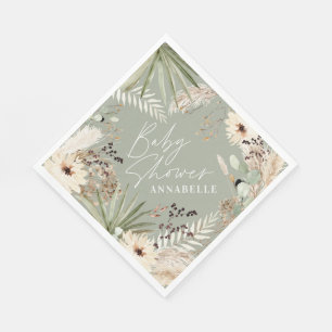Serviette En Papier Baby shower merci pampas moderne sauge vert