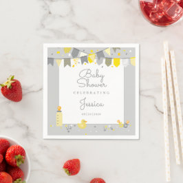 Serviette En Papier Baby shower mignon Gris Jaune Sexe Neutre