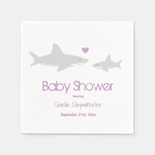 Serviette En Papier Baby shower mignon pourpre du coeur des requins