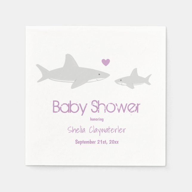 Serviette En Papier Baby shower mignon pourpre du coeur des requins (Devant)