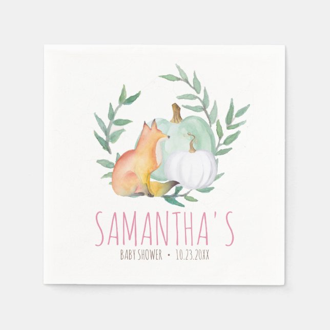 Serviette En Papier Baby shower mignon serviettes Citrouille aquarelle (Devant)