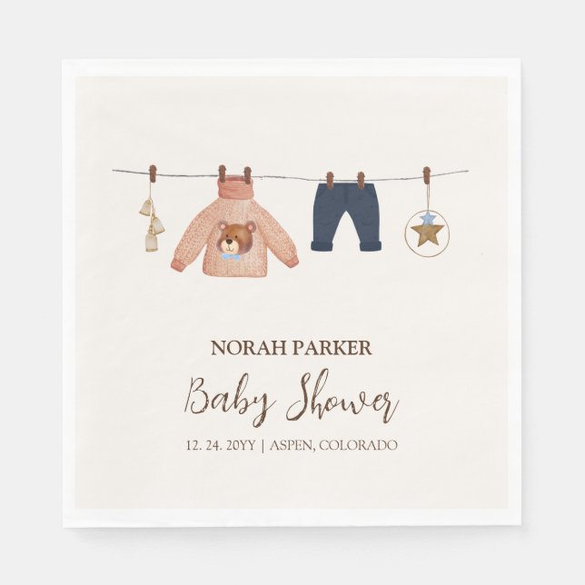 Serviette En Papier Baby shower minimal Boho Boy Winter Clothesline (Devant)