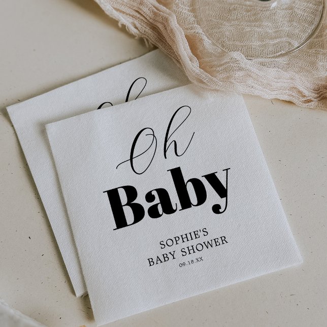 Serviette En Papier Baby shower minimal noir blanc Oh (Créateur téléchargé)