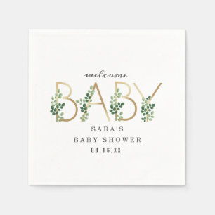 Serviette En Papier Baby shower minimaliste de lettres botaniques