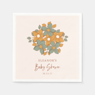 Serviette En Papier Baby shower minimaliste Flore Or Personnalisé Retr