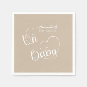Serviette En Papier Baby shower minimaliste Neutre Beige Blanc