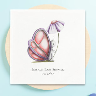 Serviette En Papier Baby-Shower Minimaliste Papillon Fleur