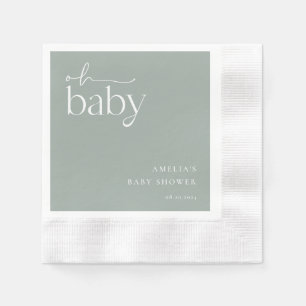 Serviette En Papier Baby shower minimaliste Vert Sage