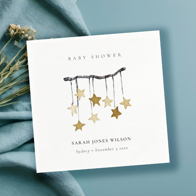 Serviette En Papier Baby shower mobile simple jaune neutre étoile (Créateur téléchargé)