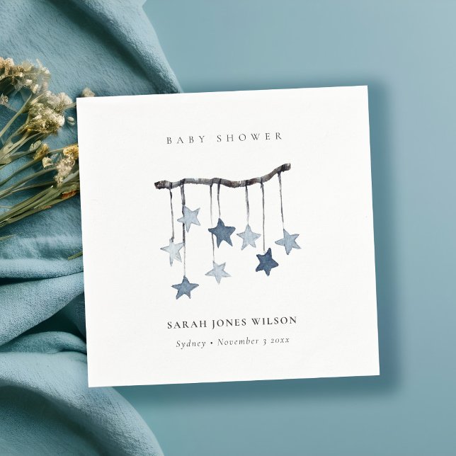 Serviette En Papier Baby shower mobile très simple Aqua Blue Star (Créateur téléchargé)
