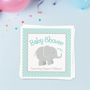 Serviette En Papier Baby shower moderne Aqua et Grey Elephant Boy