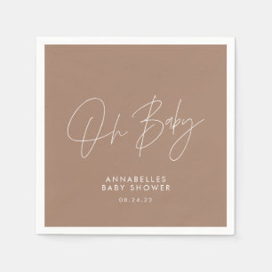 Serviette En Papier Baby shower moderne boho naturel brun élégant