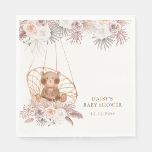 Serviette En Papier Baby shower moderne Boho Teddy Bear Pampas