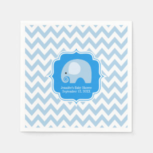 Serviette En Papier Baby shower moderne Boy Blue Elephant Chevron