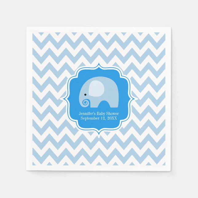 Serviette En Papier Baby shower moderne Boy Blue Elephant Chevron (Devant)