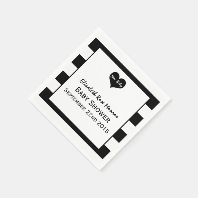 Serviette En Papier Baby shower moderne chic noir & blanc (Coin)
