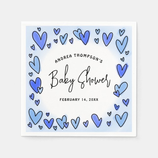Serviette En Papier Baby shower moderne Cute Valentine Blue Hearts (Devant)