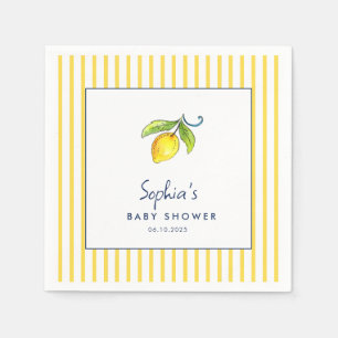 Serviette En Papier Baby shower moderne de citrons aquarelles