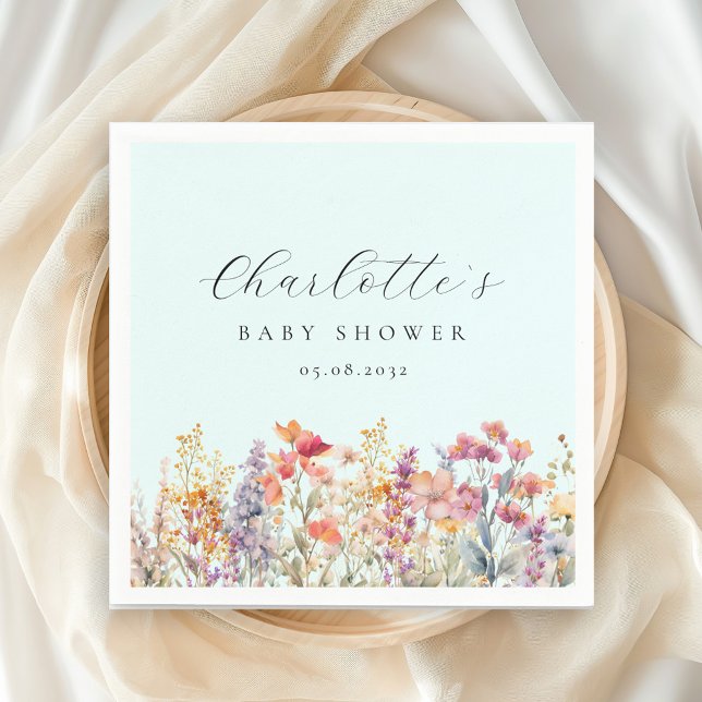 Serviette En Papier Baby shower moderne et Fleur sauvage (Créateur téléchargé)