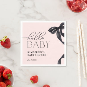 Serviette En Papier Baby shower moderne Hello Baby Black Bow