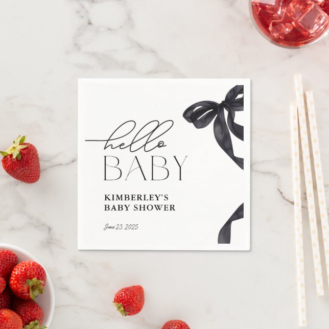 Serviette En Papier Baby shower moderne Hello Baby Black Bow (En situation)