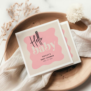 Serviette En Papier Baby shower moderne Hello Baby Pink & Cream