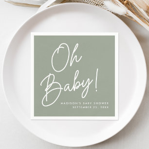 Serviette En Papier Baby-Shower Moderne Oh Baby Écriture Vert Sauge