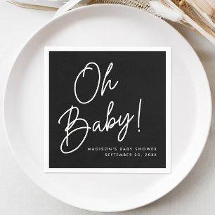 Serviette En Papier Baby shower moderne Oh Baby Script noir et blanc