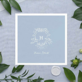 Serviette En Papier Baby shower Monogramme bleu Dusty