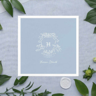 Serviette En Papier Baby shower Monogramme bleu Dusty