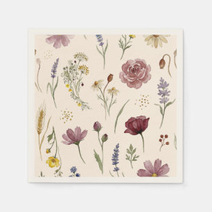 Serviette En Papier Baby Shower Motif Botanique Fleur Sauvage Rustique