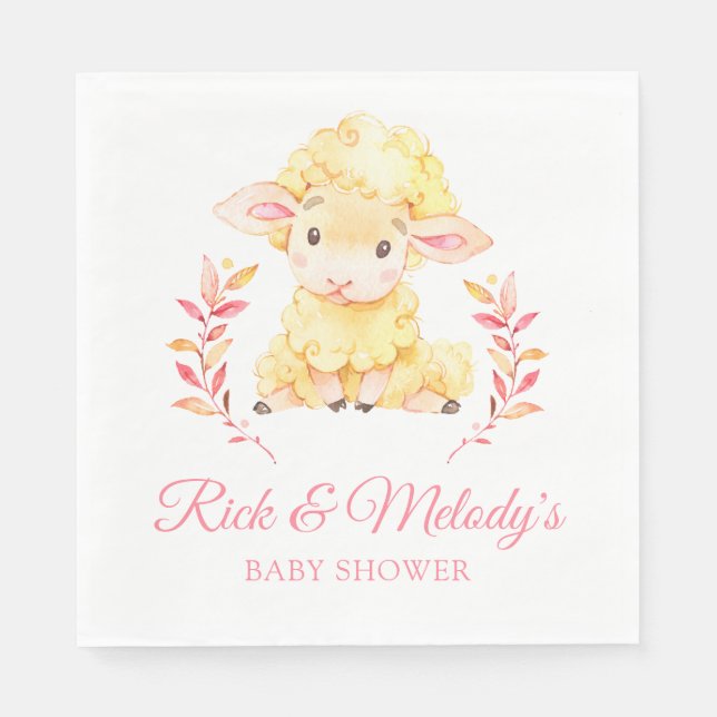 Serviette En Papier Baby shower mouton d'agneau rose pour fille (Devant)